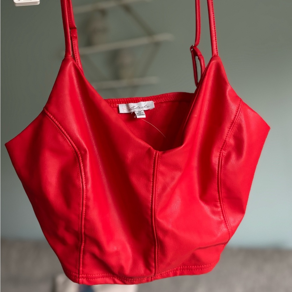 Red Faux Leather Crop Top